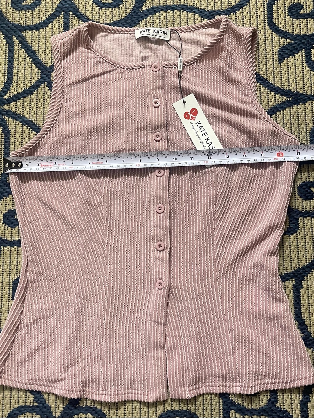 Sleeveless Ribbed Button-Front Tank - Mauve Pink - Picture 5 of 10